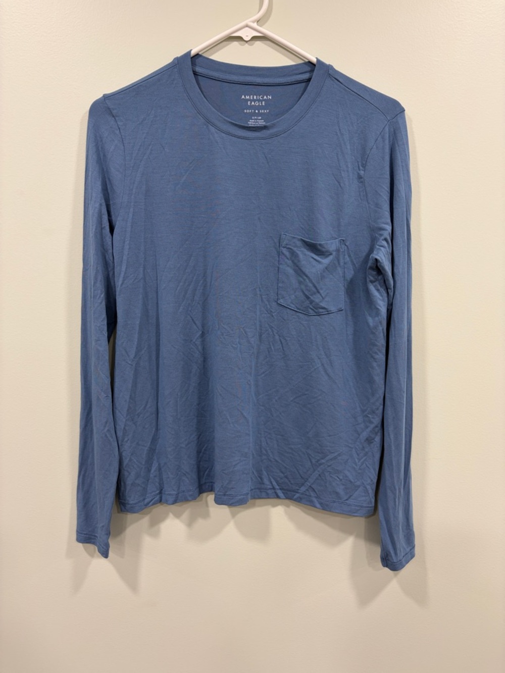 American Eagle Outfitters Women's Long Sleeve Pocket Tee - Dusty Blue